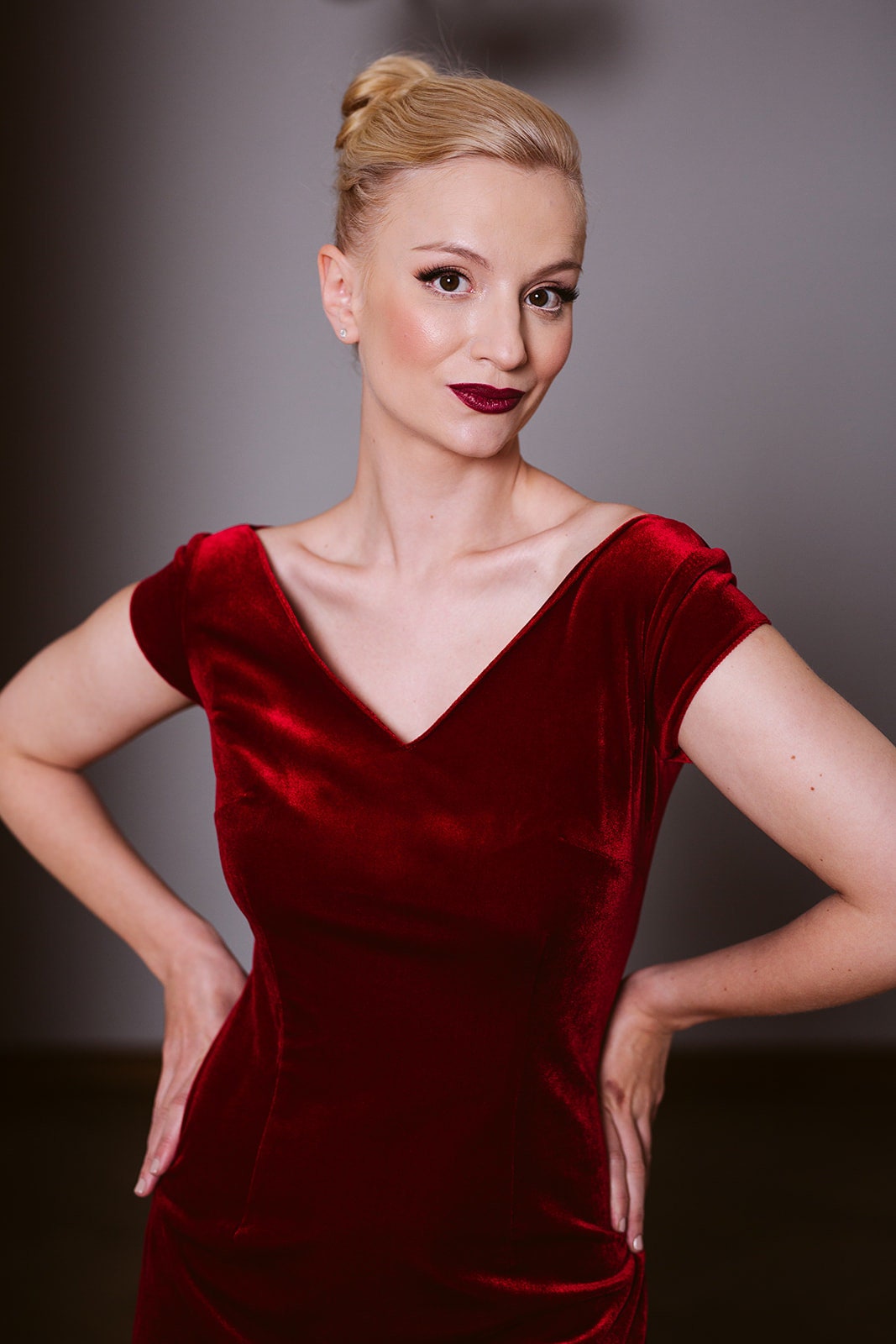 open lace back dress Burgundy Velvet V-Neck Short Sleeves Long Formal Dress Burgundy / US 8 main image 0