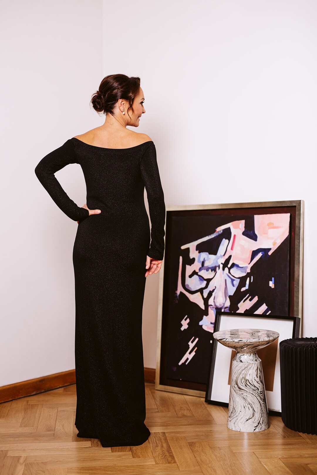 Black Off-shoulder Maxi Dress With Front Slit  Stretch Shimmer Evening Gown   Elegant Formal Dress - Etsy