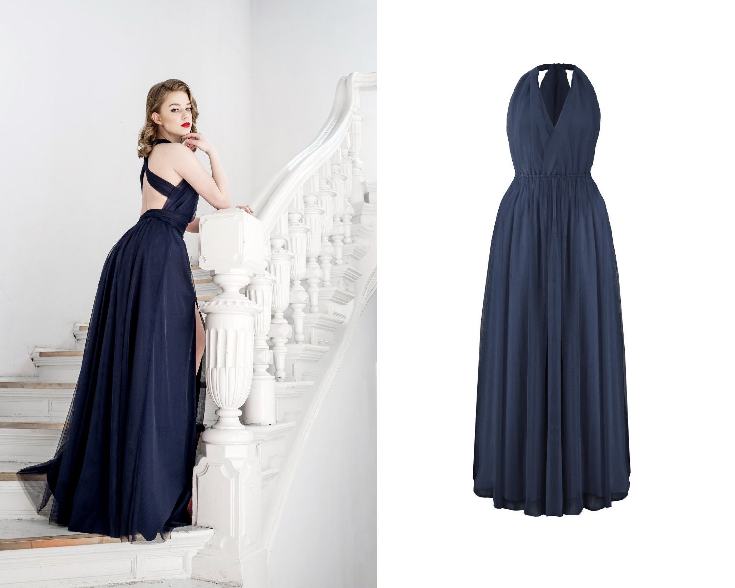 Luxury Tulle Infinity Dress With a Slit, Maxi Length. Multiway Bridesmaids  Dress. Convertible Gown. -  Singapore