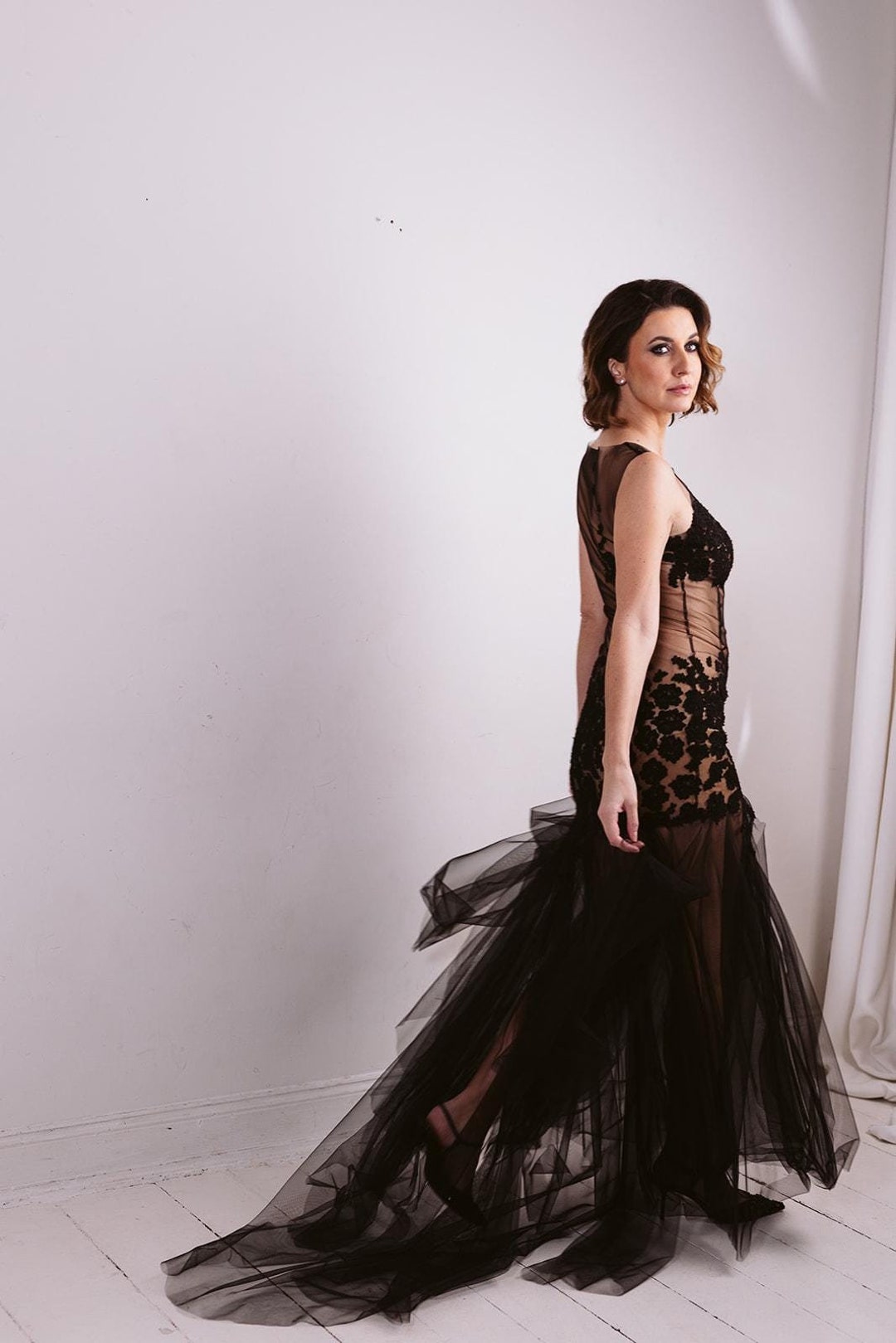 Maxi Evening Dress with Transparent Details