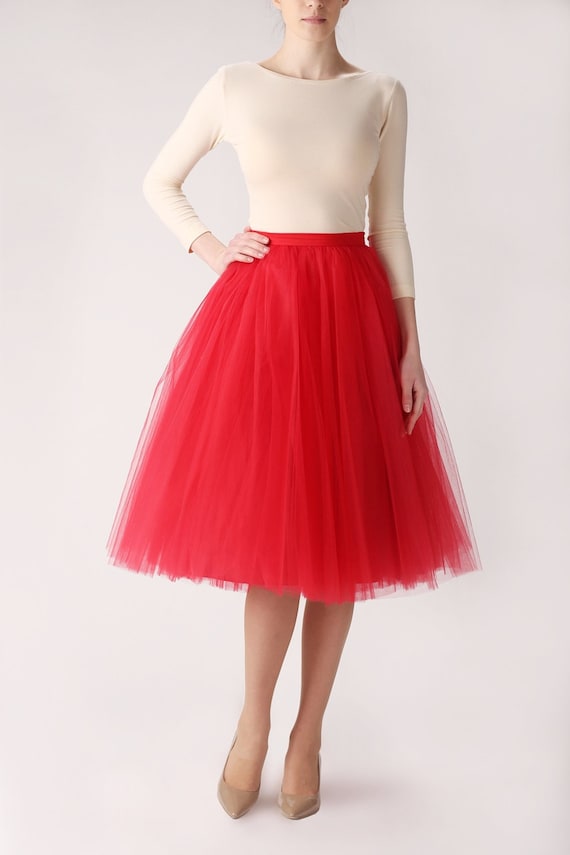 red tulle mini skirt
