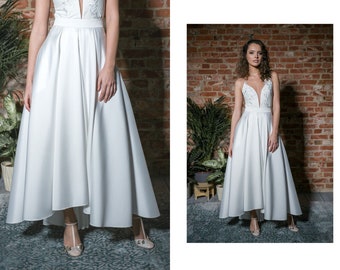 bridal maxi skirt with pockets, gown skirt with petticoat underneath, bridal separate, wedding skirt , high-low maxi skirt