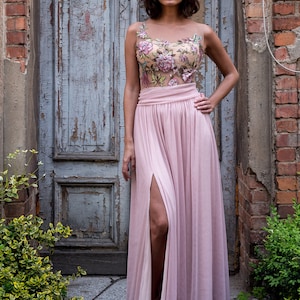 maxi rose pink tulle skirt with a slit, bridesmaid skirt, bridesmaid separate, elegant party skirt, champagne tulle skirt, adult tutu skirt