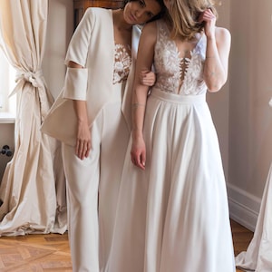 bridal maxi skirt with pockets, gown skirt with petticoat underneath, bridal separate, wedding skirt , high-low maxi skirt