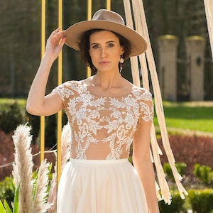 boho wedding top - lace bodysuit - romantic lace blouse - tight fitting lace top - wedding bodysuit - wedding separates - two pieces gown