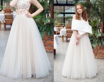Bridal tulle skirt - two piece wedding dress - tulle maxi circle skirt- wedding skirt - bridal separates - wedding boho skirt - A-shape