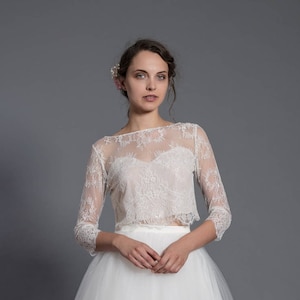 wedding lace blouse, ecru lace blouse, ivory elegant top, romantic top, party blouse, elegant blouse, bridal separate, two piece gown
