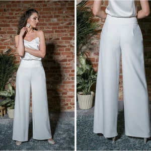 wedding palazzo pants - bridal trousers - bridal separates - ecru pants - bride to be pants - wide bridal pants