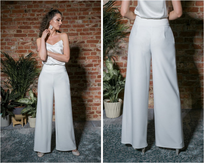 wedding palazzo pants bridal trousers bridal separates ecru pants bride to be pants wide bridal pants image 5