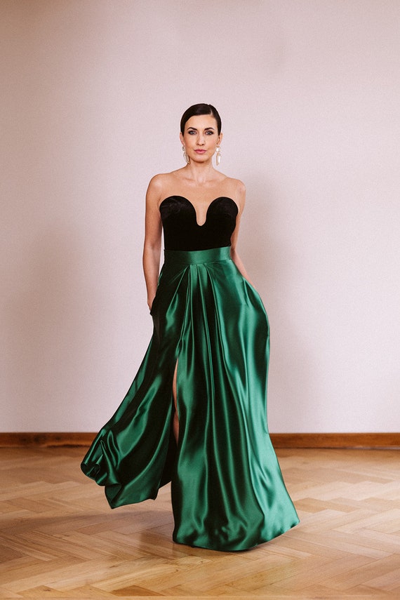 bottle green satin dress Dark Green Satin Dress main image 0