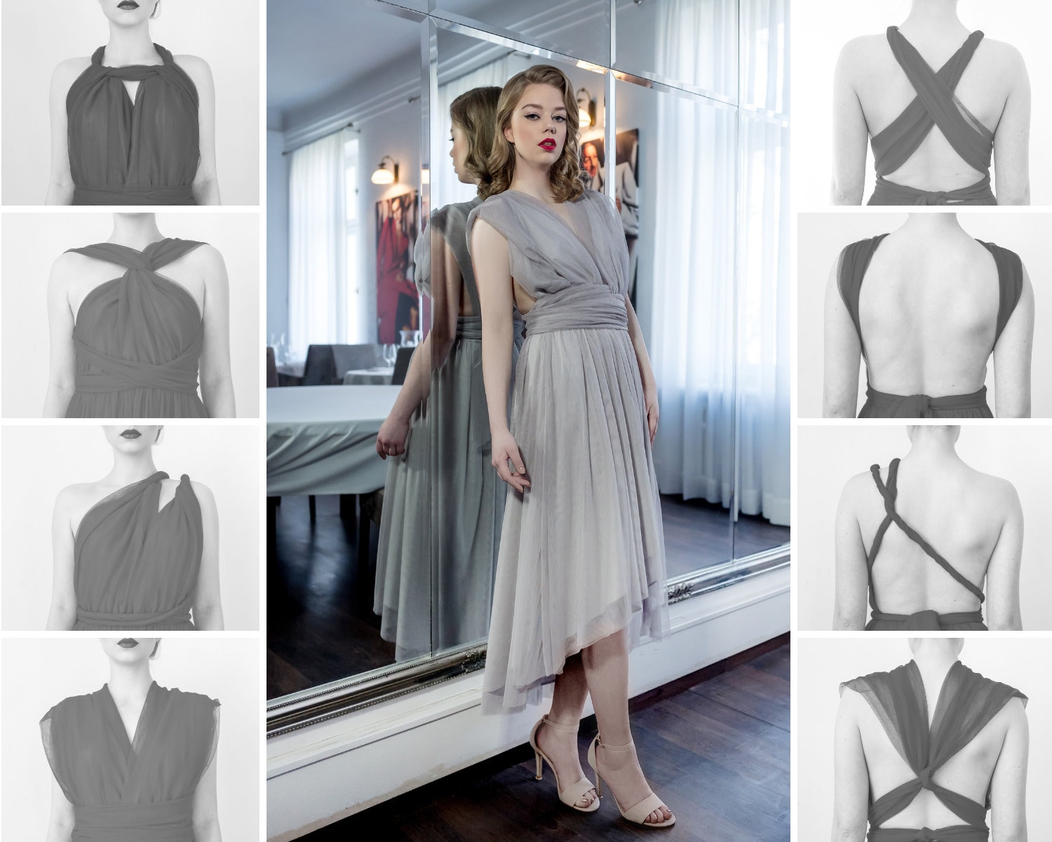 Luxury Tulle Infinity Dress Tea length Asymmetrical. Multiway