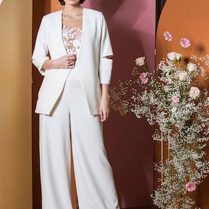 wedding palazzo pants - bridal trousers - bridal separates - ecru pants - bride to be pants - wide bridal pants