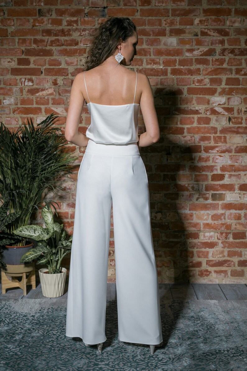 wedding palazzo pants bridal trousers bridal separates ecru pants bride to be pants wide bridal pants image 7