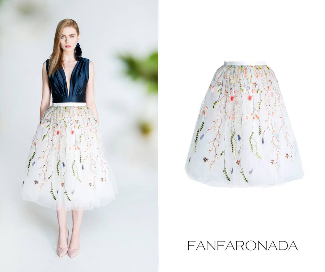 Floral Ebroidered Tulle Skirt, Floral Tulle Skirt, Romantic Skirt, Boho ...