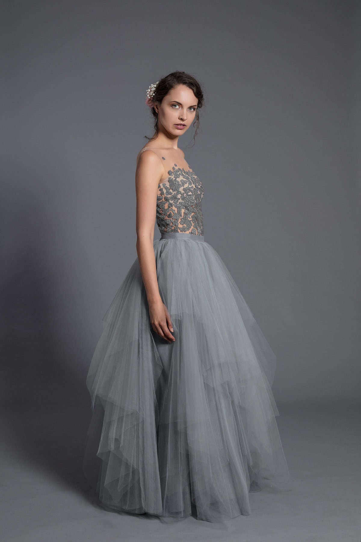 Multi-layered Tulle Skirt, Grey Tulle Skirt, Handmade Maxi Multi-layered Tulle Skirt, Grey Tulle Skirt, Handmade Maxi