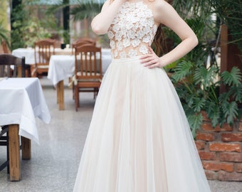 Bridal tulle skirt - two piece wedding dress - tulle maxi circle skirt- wedding skirt - bridal separates - wedding boho skirt - A-shape