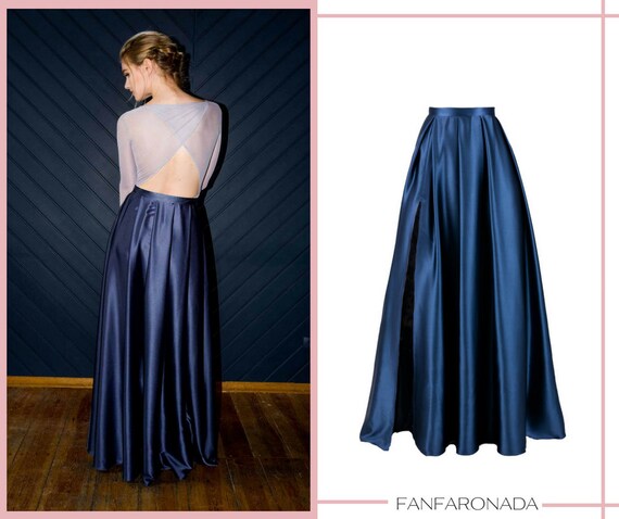 Verwonderlijk Zijde maxi rok navy blauwe maxi avondjurk rok met een | Etsy IN-47