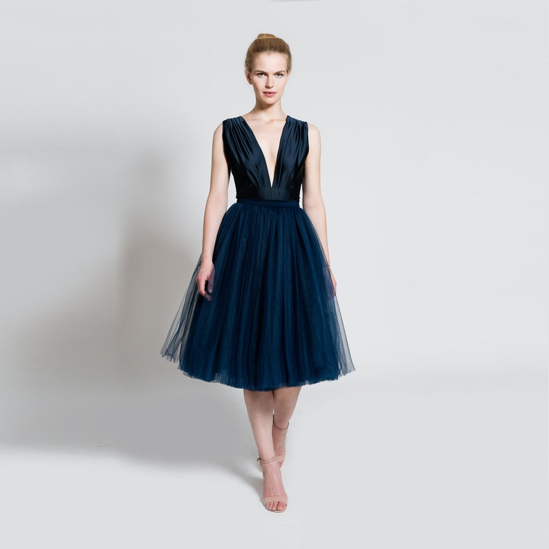 navy blue tulle bridesmaid dress