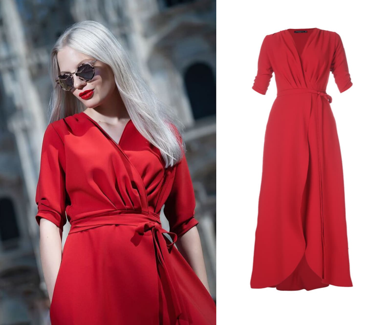Elegant Maxi Dress in Red and With Pockets Wrap Dress Short - Etsy