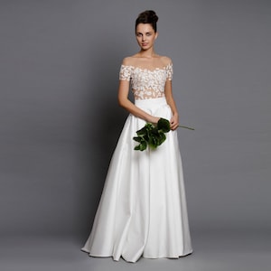 Wedding skirt -maxi shiny bridal skirt - two piece wedding dress - wedding separates - skirt with a train - floorlength skirt
