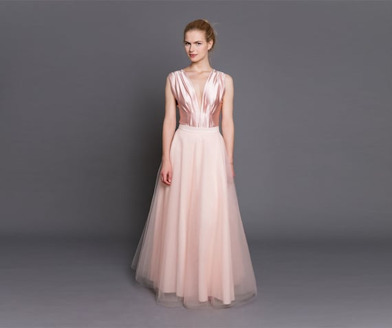 Champagne bruiloftsrok maxi tule rok met zakken elegante tule rok lichtroze vloerrok Etsy Nederland