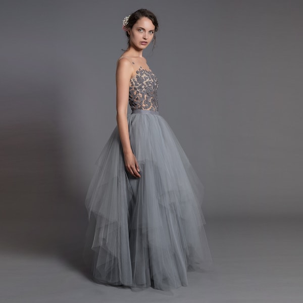 Lace Gown With Tulle Skirt