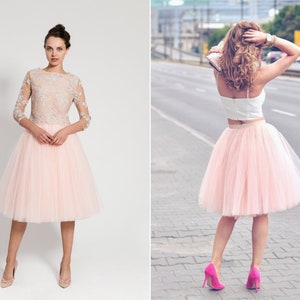 Adult dusty pink tulle tea-length skirt perfect for bridesmaids or party. adult tutu calf-length skirt, High quality tea length petticoat