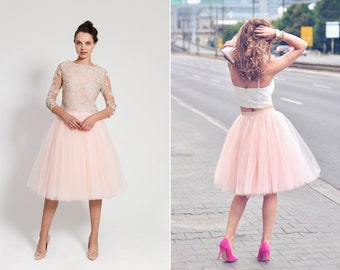 Adult dusty pink tulle tea-length skirt perfect for bridesmaids or party. adult tutu calf-length skirt, High quality tea length petticoat