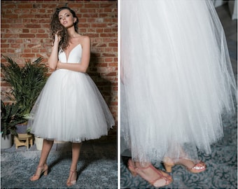 Jupe en tulle écru parfaite pour le mariage civil, robe de mariée deux pièces, jupe séparée de mariée, jupon de longueur thé, jupe en tulle de mariage,