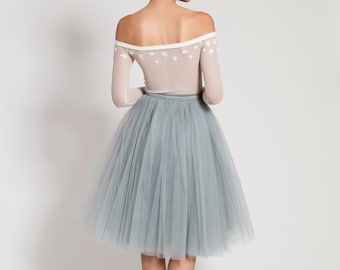 Grey tulle skirt, Handmade long skirt, Handmade tutu skirt, High quality skirt, Tea length petticoat, Tea length skirt