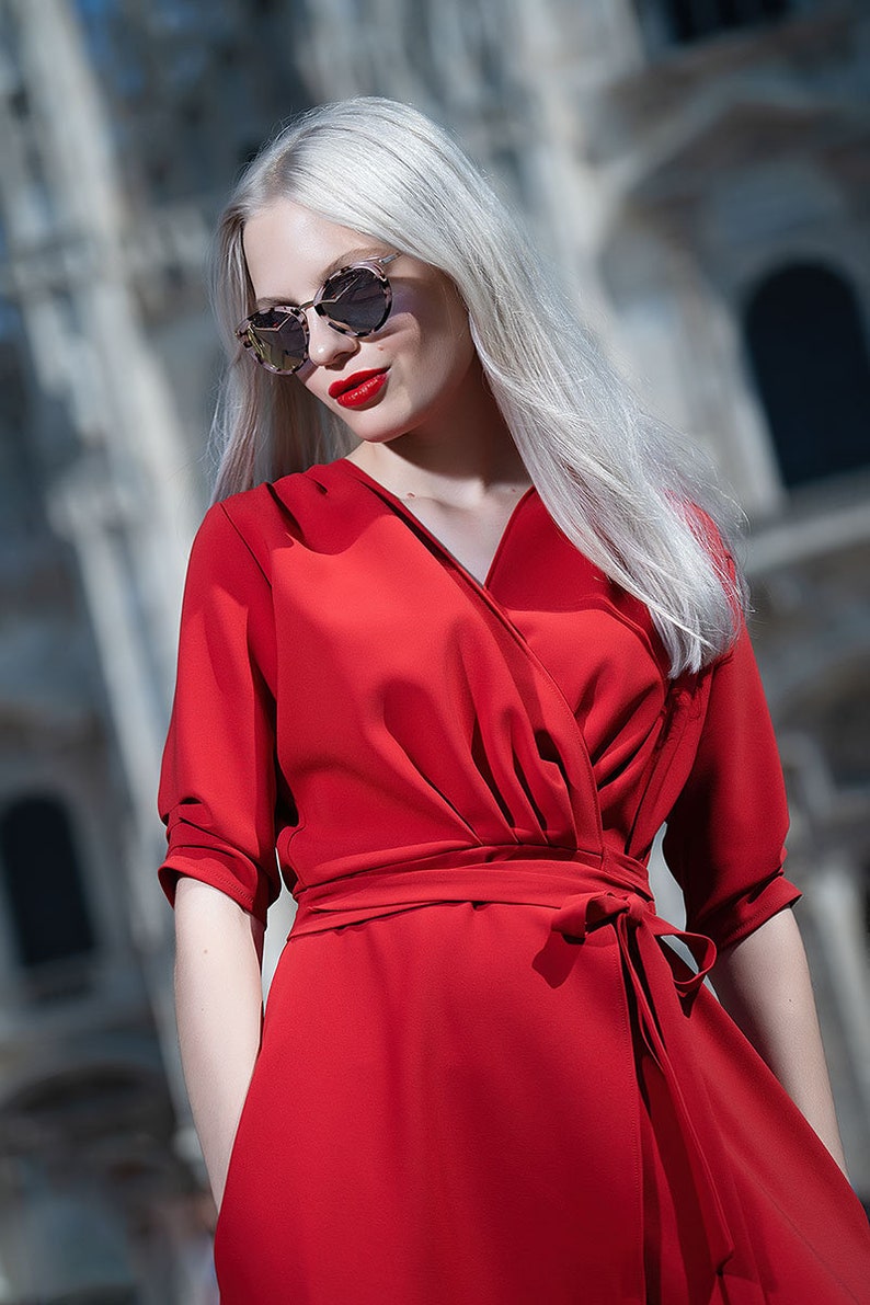 Elegant Maxi Dress in Red and With Pockets Wrap Dress Short - Etsy