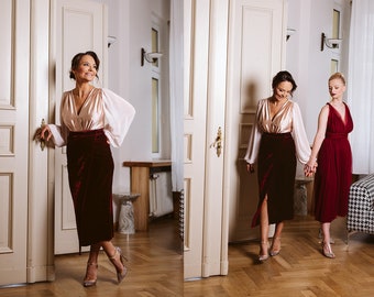 Wraped velvet skirt, envelope skirt, midi velvet skirt, high-waisted elegant skirt