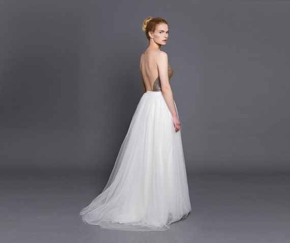 Maxi tulle skirt with a train wedding separates tulle skirt with a  train wedding gown bridal separates two piece wedding dress