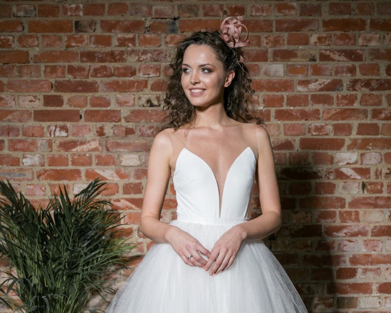 Bridal Bodysuit Deep Scoop Tight Fitting Velvet Top Ivory Wedding