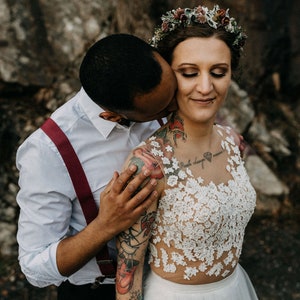Lace wedding bodysuit - romantic lace blouse  - wedding lace bodysuit - boho bridal top - wedding separates - wedding two piece gown