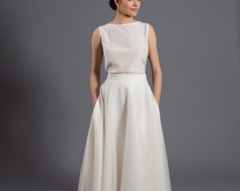 Maxi tulle skirt with pockets - tulle skirt - ecru floor length skirt , wedding gown, wedding tw piece dress - elegant bridal dress
