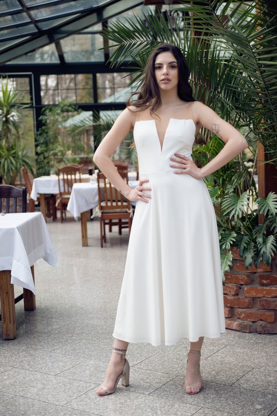 Abito da sposa midi in velluto bianco abito semplice senza | Etsy Italia