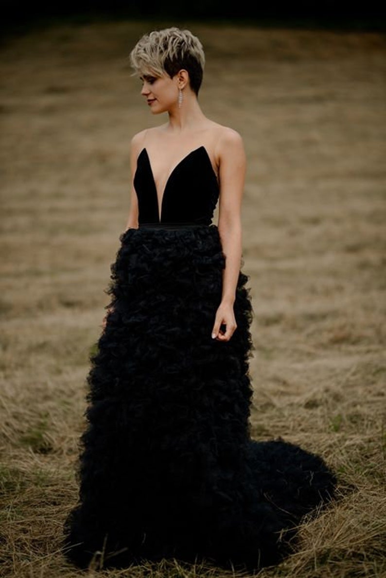 Black tulle maxi skirt, black wedding dress, alternative wedding gown, fairygown, wedding separates image 3