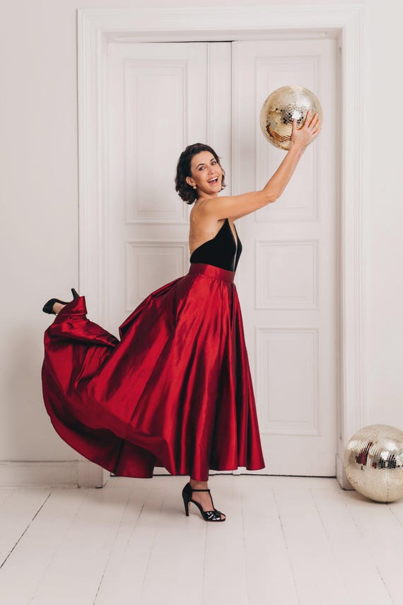 red dress skirt Silk Shantung Maxi Skirt