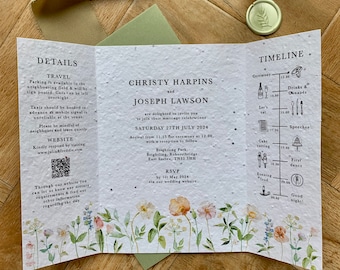 Tri Fold Plantable Wedding Invitations - British Blooms  - Recycled & FSC envelopes - Seed Paper - Eco - Zero Waste - Sustainable