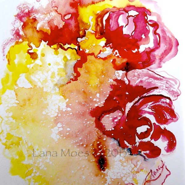 Abstract Original Watercolor Painting - Abstract Floral - Emotion Pink, Magenta, Sunny Yellow - Happy Colors Painting