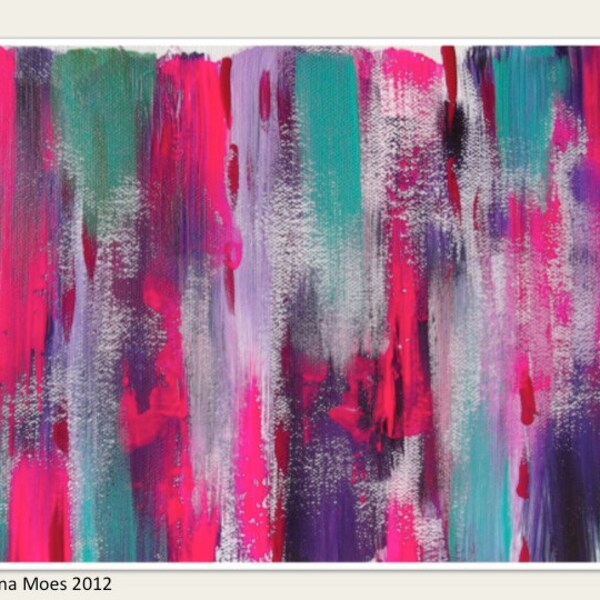 Abstract Pink, Purple, Teal Acrylic Original Painting - Modern Home Decor