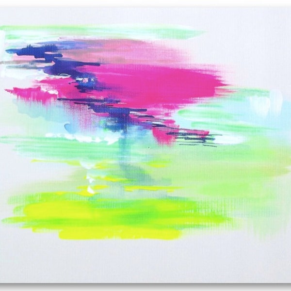 Abstract Pink, Purple, Green Acrylic Original Painting - Modern Home Decor - Neon Colorweel
