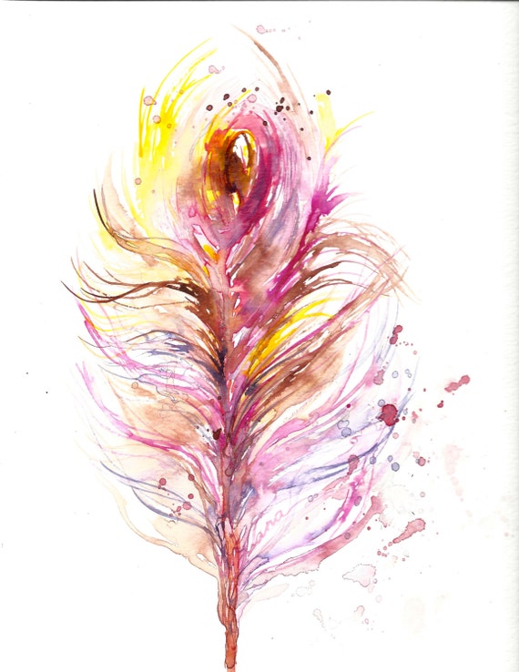 Items Similar To Pink Feather Original Abstract Watercolor Painting