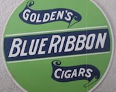 Goldin 39 s Blue Ribbon Cigars fan pull advertising sign near mint condition 1940 39 s