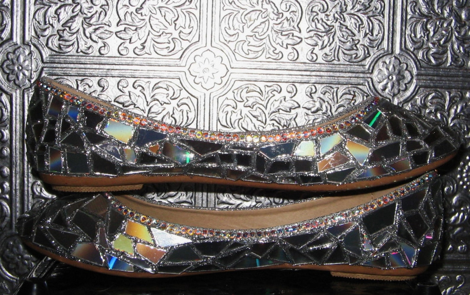 broken mirror shoes/ silver flats/ disco ball flats/holiday party shoes/ silver glitter ballet flats/ hologram shoes/ rhinestone broken mirror shoes/ silver flats/ disco ball flats/holiday party shoes/ silver glitter ballet flats/ hologram shoes/ rhinestone