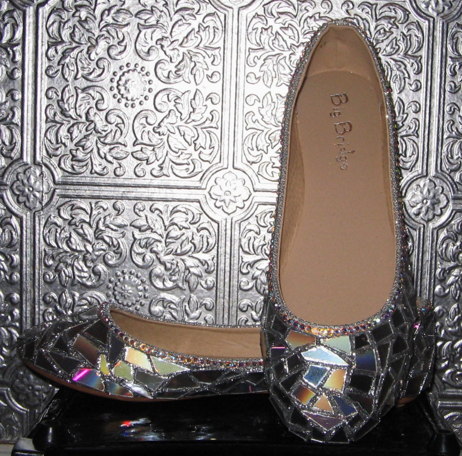 silver flat party shoes