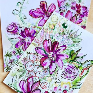 Lot de 4 cartes postales différentes, imprimés floraux aquarelles, ensemble de cartes postales, mini oeuvre d'art mural, ensemble de cartes postales d'art, cadeau unique, fête des mères