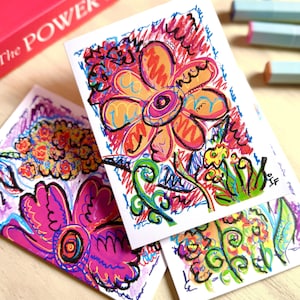 Lot de 6 cartes postales à assortir, cartes postales pliées, fleurs audacieuses, lot de cartes postales, cartes de voeux, A6, cartes postales pour la fête des mères