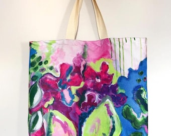 Colourful Floral Tote Bag: Abstract Art, Durable Polyester Canvas